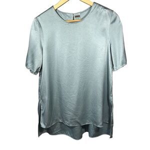 ADAM LIPPES Women’s Short Sleeve Crew Neck High Low Hem Silk Blouse Blue Size 8